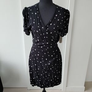 Black Wrap Dress with Flower Detail